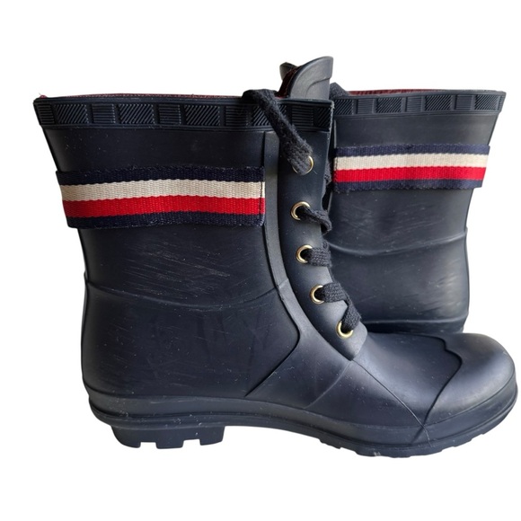 Tommy Hilfiger Women's Trineti Boots Navy Lace-Up Red and White Stripes - Picture 5 of 8